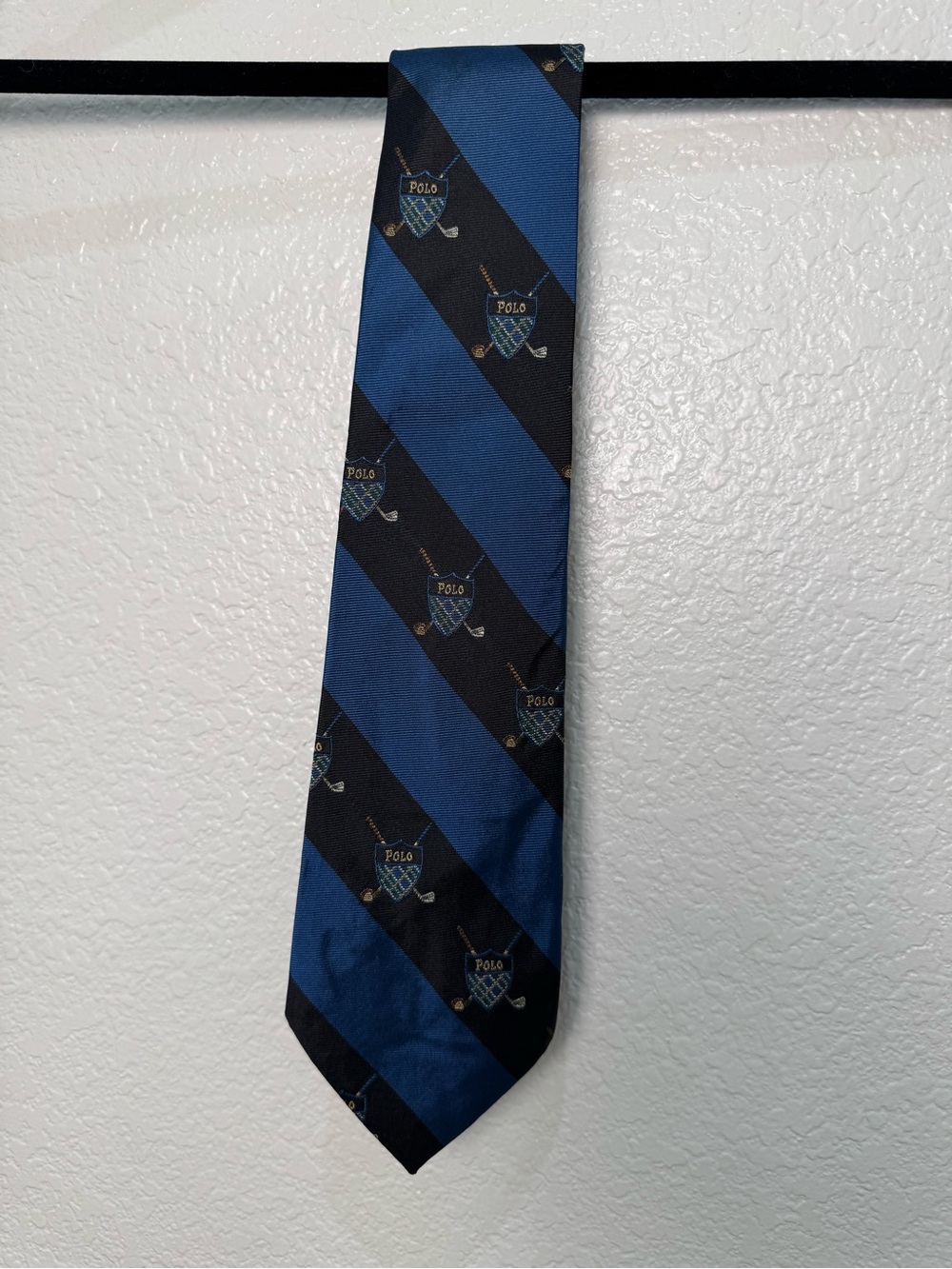 Vintage Polo Ralph Lauren Tie Blue Black Golf Crest Clubs Preppy 57”